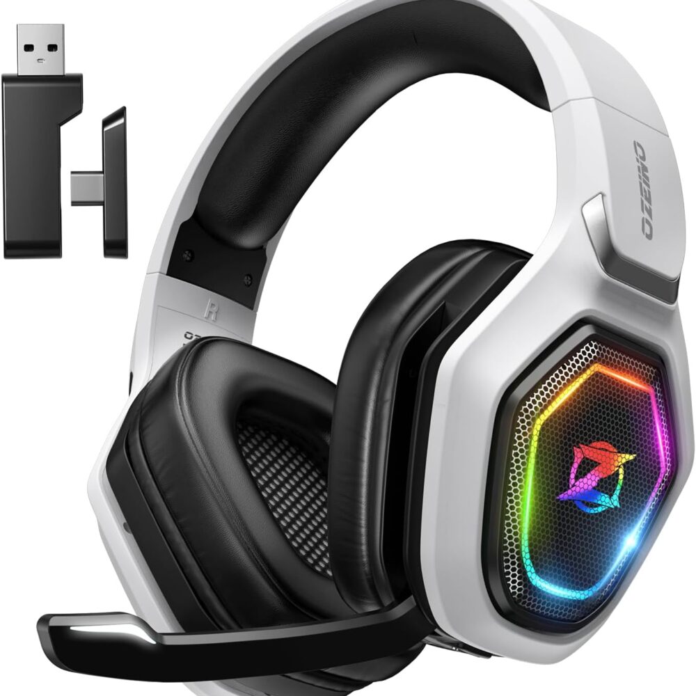 Ozeino Wireless Gaming Headset for PS5, PC, Switch| Lossless Audio-40H Batt | Play & Charge, 2.4GHz USB & Type-C, Flip Mic, Works with PS4, Mac, laptop, mobile, Ideal for FPS, RPG