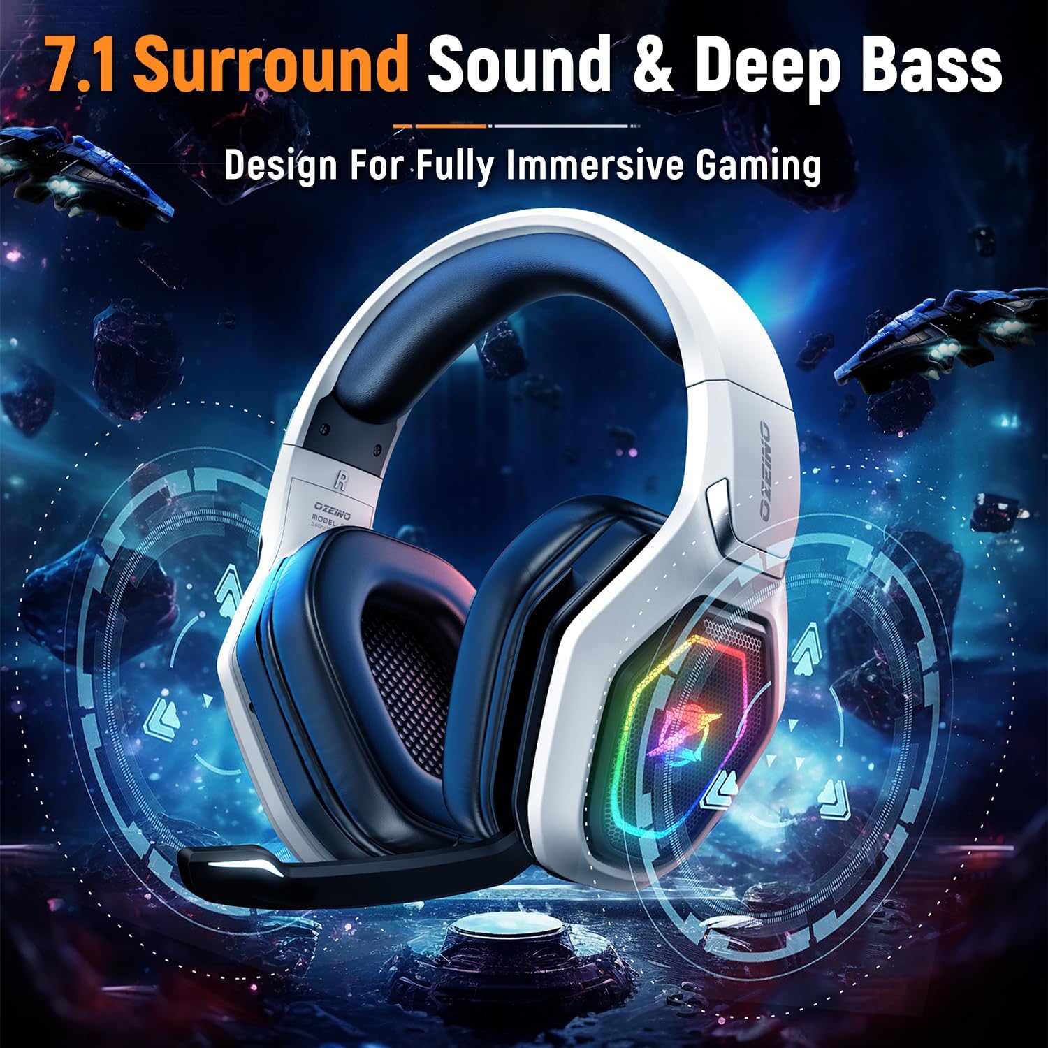 Ozeino Wireless Gaming Headset for PS5, PC, Switch| Lossless Audio-40H Batt | Play & Charge, 2.4GHz USB & Type-C, Flip Mic, Works with PS4, Mac, laptop, mobile, Ideal for FPS, RPG - Image 3