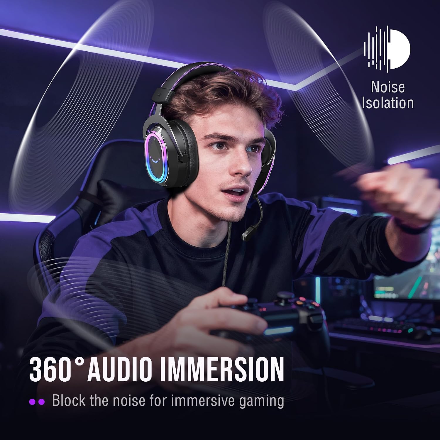 FIFINE H13BP Wired USB Gaming Headset for PC, PS4/5, Mac, Game/Chat Balance | Large 50mm drivers, Crisp 7.1 Surround, Ergonomic Earpads, Active Noise Canceling Mic, 11 Modes RGB, 3 EQ Modes - Image 3