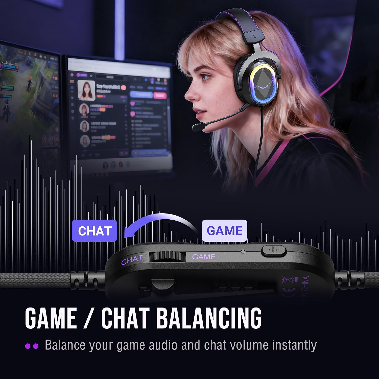 FIFINE H13BP Wired USB Gaming Headset for PC, PS4/5, Mac, Game/Chat Balance | Large 50mm drivers, Crisp 7.1 Surround, Ergonomic Earpads, Active Noise Canceling Mic, 11 Modes RGB, 3 EQ Modes - Image 7