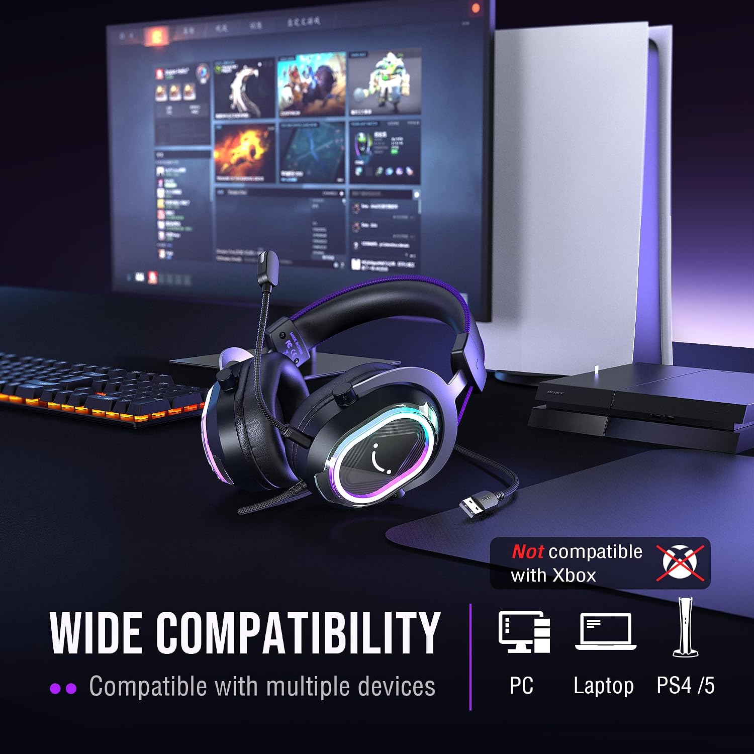 FIFINE H13BP Wired USB Gaming Headset for PC, PS4/5, Mac, Game/Chat Balance | Large 50mm drivers, Crisp 7.1 Surround, Ergonomic Earpads, Active Noise Canceling Mic, 11 Modes RGB, 3 EQ Modes - Image 8