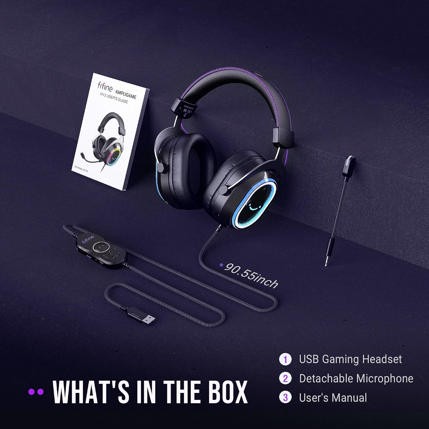 FIFINE H13BP Wired USB Gaming Headset for PC, PS4/5, Mac, Game/Chat Balance | Large 50mm drivers, Crisp 7.1 Surround, Ergonomic Earpads, Active Noise Canceling Mic, 11 Modes RGB, 3 EQ Modes - Image 9
