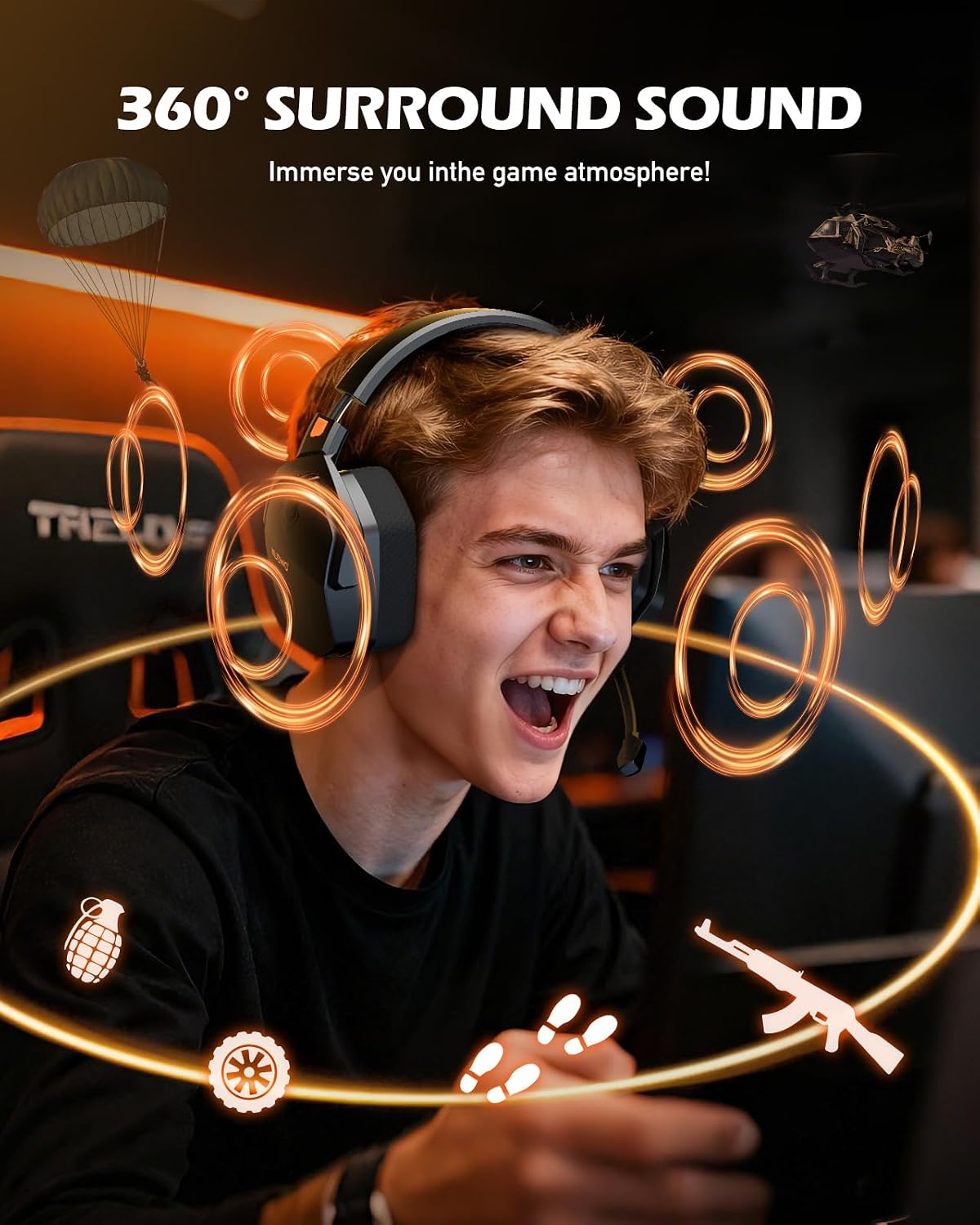 NUBWO Wireless Gaming Headset with Mic for Ps5 Ps4 PC, Zero Interference, 100-Hour Battery All-Day Play, 23ms Sync for Fortnite & Call of Duty/FPS Gamers, Triple Mode All Devices Compatible - Orange - Image 6