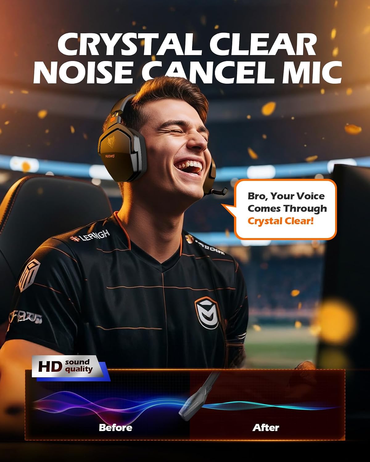 NUBWO Wireless Gaming Headset with Mic for Ps5 Ps4 PC, Zero Interference, 100-Hour Battery All-Day Play, 23ms Sync for Fortnite & Call of Duty/FPS Gamers, Triple Mode All Devices Compatible - Orange - Image 7