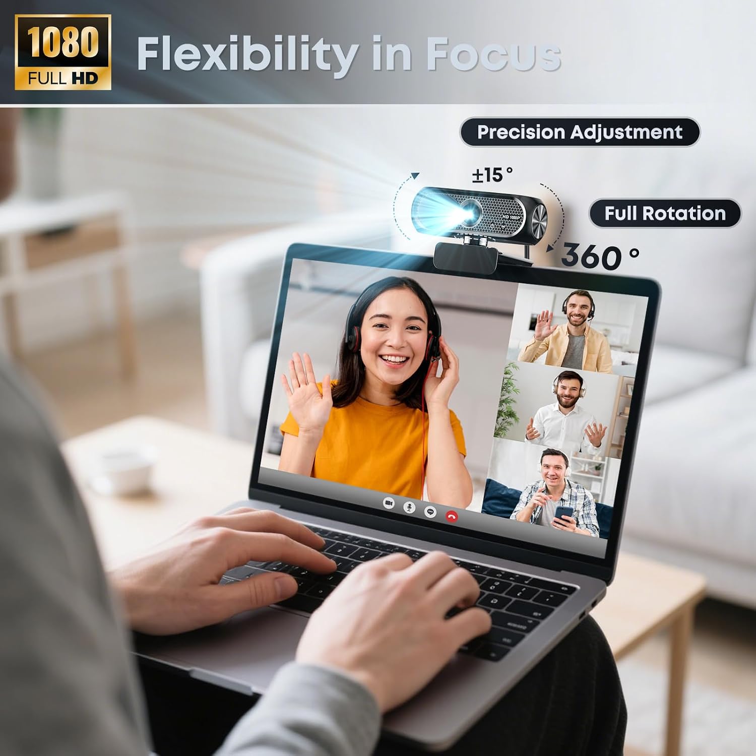 1080P HD Webcam with Microphone, Noise Cancellation, Privacy Cover, Wide-Angle Lens, Auto Light Correction, Plug & Play USB Webcam for Laptop, Desktop, PC, Mac, Zoom, Skype, Streaming (Black) - Image 4