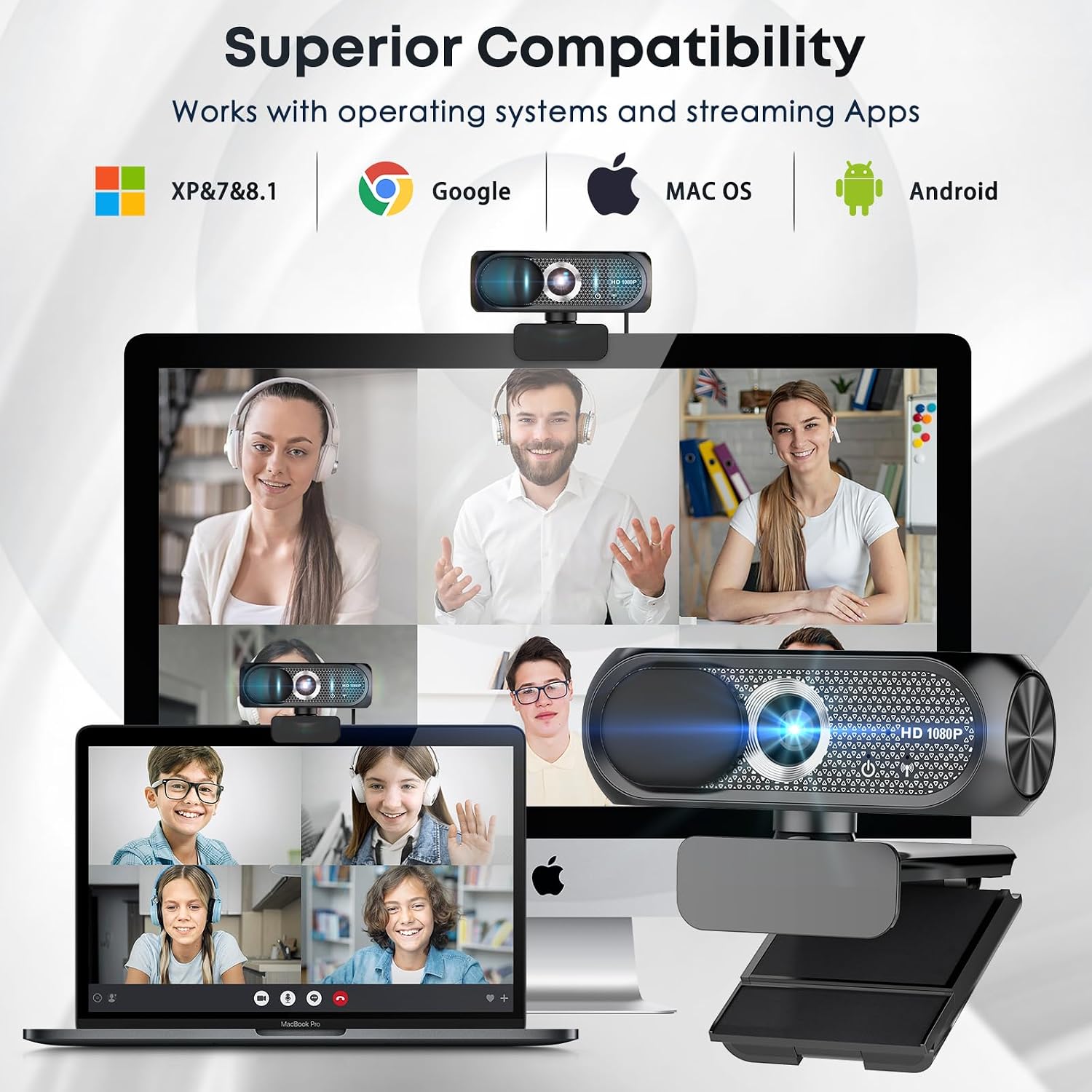 1080P HD Webcam with Microphone, Noise Cancellation, Privacy Cover, Wide-Angle Lens, Auto Light Correction, Plug & Play USB Webcam for Laptop, Desktop, PC, Mac, Zoom, Skype, Streaming (Black) - Image 6