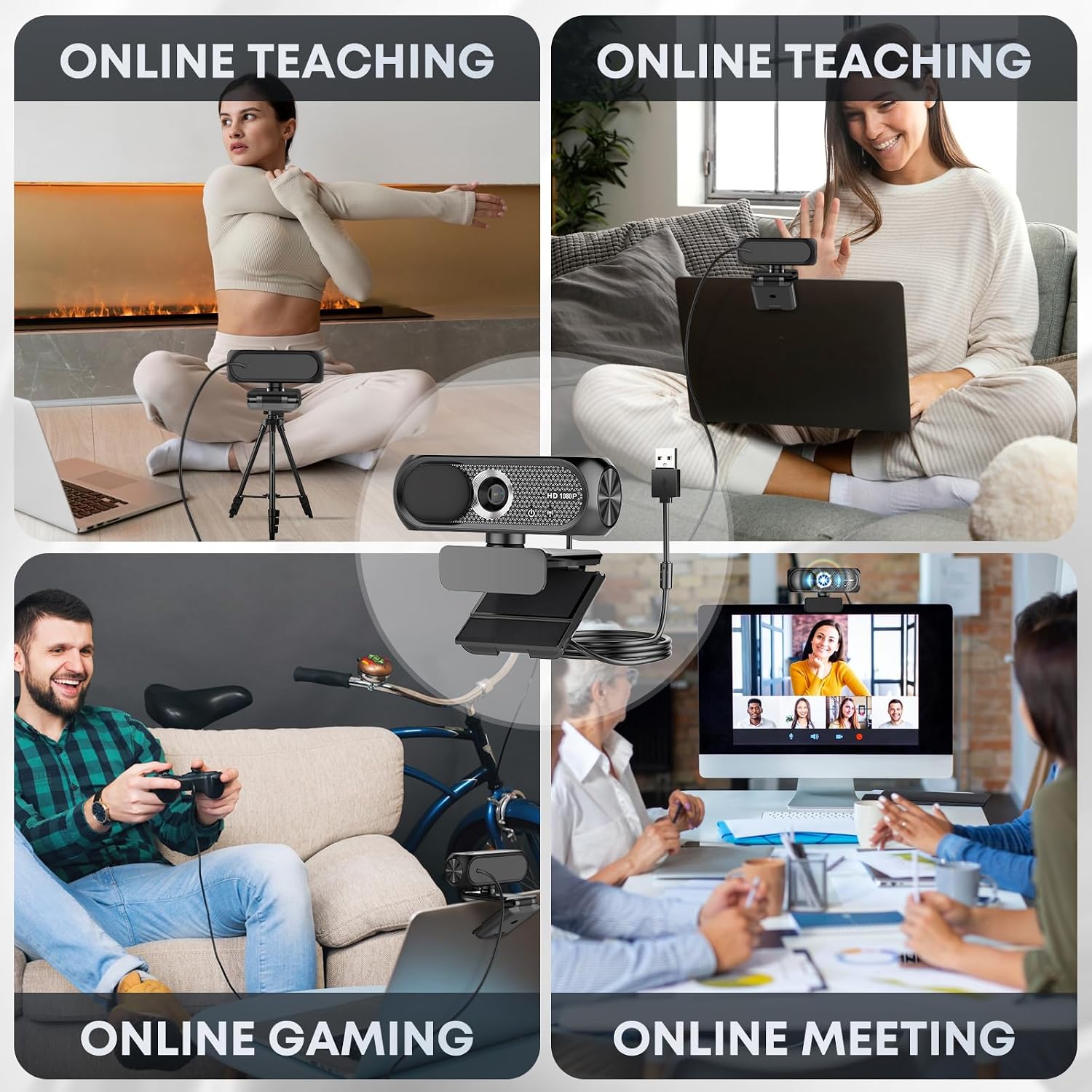 1080P HD Webcam with Microphone, Noise Cancellation, Privacy Cover, Wide-Angle Lens, Auto Light Correction, Plug & Play USB Webcam for Laptop, Desktop, PC, Mac, Zoom, Skype, Streaming (Black) - Image 7